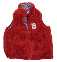 Tmavočervená chlupatá zateplená oboustranná vesta s Kitty