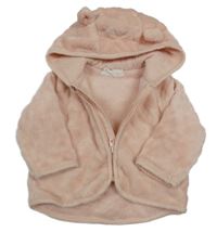 Světlerůžová vzorovaná plyšová bunda s kapucí s oušky H&M
