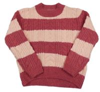 Vínovo-broskvový pruhovaný žebrovaný vzorovaný svetr PRIMARK