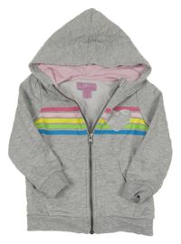 Šedá melírovaná propínací mikina s pruhy a stříbrným srdíčkem a kapucí POCOPIANO