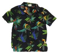 Černá košile s papoušky a listy H&M