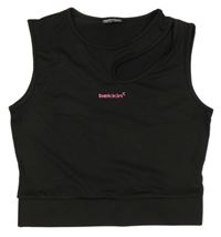 Černý sportovní crop top s logem a průstřihem bekkin