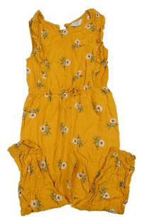 Hořčicový kalhotový overal s kytičkami a volánky PRIMARK