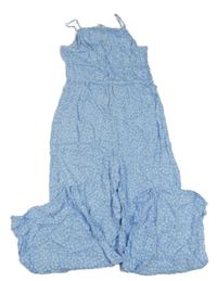 Světlemodro-bílý kytičkovaný kalhotový overal H&M