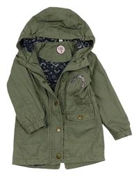 Khaki plátěná jarní parka s duhou a kapucí Pocopiano