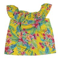 Žlutá květovaná crop lehká halenka s listy a volánem Primark