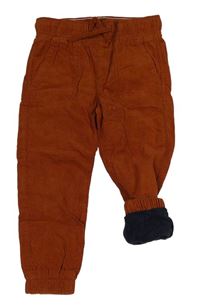 Skořičové manšestrové podšité cuff kalhoty H&M