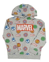 Světlešedá melírovaná mikina s logy Avengers a kapucí Primark