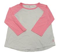 Bílo-neonově růžové triko s kapsou H&M
