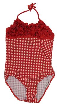 Červeno-bílé kostkované jednodílné plavky M&S