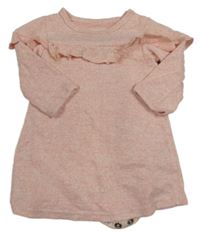Růžové melírované úpletové šaty s volánem a všitým body Primark