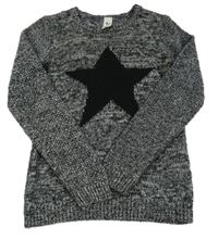 Černo-bílý melírovaný třpytivý svetr s hvězdou C&A