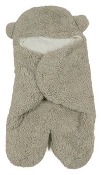 Šedá huňatá zateplená zavinovací deka do autosedačky s kapucí