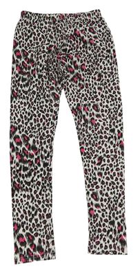 Bílo-černo-fuchsiové legíny s leopardím vzorem