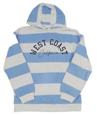 Modro-bílá pruhovaná mikina s nápisem a kapucí Primark