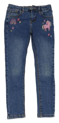 Modré skinny rifle s jednorožcem a duhou Denim Co.