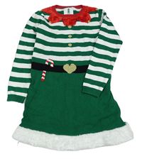 Zeleno-bílé svetrové šaty - elfka George