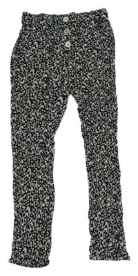 Černé květované lehké kalhoty s knoflíky Primark