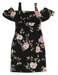 Černé květované šaty s volánem New Look