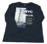 Tmavomodré melírované triko s mostem a nápisem Yigga