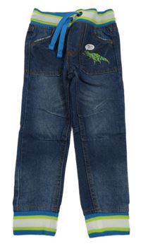 Tmavomodré cuff rifle s dinosaurem a úpletovým pasem Kiki&Koko