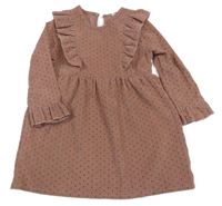 Starorůžové puntíkaté žebrované šaty s volánky Shein