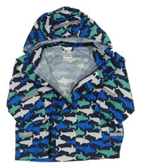 Tmavomodrá šusťáková nepromokavá bunda se žraloky a kapucí Papagino