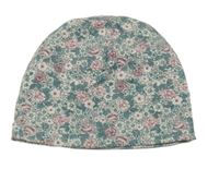 Smetanovo-zeleno-růžová květovaná bavlněná čepice Topomini