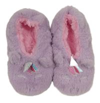 Lila chlupaté domácí zateplené bačkory s jednorožcem vel. 33