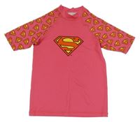 Tmavorůžové UV tričko s logy Supermana