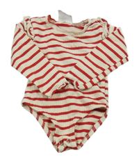 Béžovo-červené pruhované body s volánky Zara