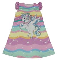 Barevné vzorované šaty s jednorožcem
