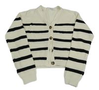 Smetanovo-černý pruhovaný propínací crop svetr H&M