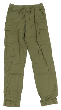 Khaki plátěné cargo cuff kalhoty s úpletovým pasem H&M