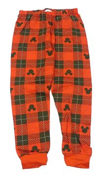 Červeno-khaki kostkované pyžamové kalhoty s Mickeym Disney