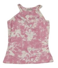 Růžovo-bílý batikovaný žebrovaný top Matalan