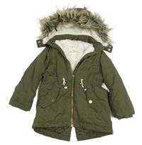 Khaki šusťáková zimní bunda s kapucí s kožešinou H&M