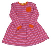 Růžovo-červené pruhované bavlněné šaty s kapsou boden