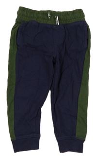 Tmavomodré tepláky se zeleným pruhem a pasem Mothercare