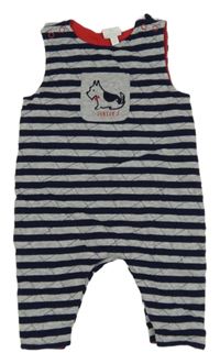 Šedo-tmavomodrý pruhovaný teplákový overal s pejskem Jasper Conran