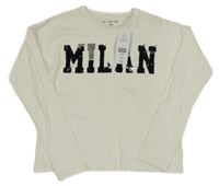 Nové - smetanové triko s nápisem z flitrů F&F