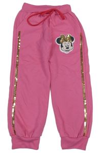 Růžové tepláky s Minnie a pruhem z flitrů 