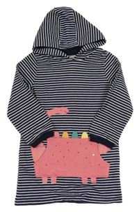 Tmavomodro-bílé pruhované teplákové šaty s dinem a kapucí F&F