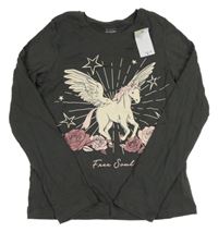 Nové - tmavošedé triko s pegasem Primark