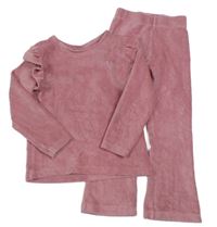 2 set - růžové žebrované sametové triko + flare žebrované sametové legíny Nutmeg