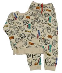 2 set - smetanová vzorovaná mikina s Marvel + tepláky Marvel