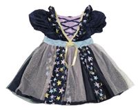 Kostým - tmavomodro-fialové šaty s hvězdičkami a tylem 