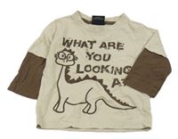 Smetanovo-hnědé triko s nápisem a dinem Next