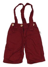 Vínové plátěné kraťasy s kšandami 