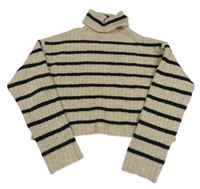 Béžovo-černý pruhovaný crop svetr s rolákem H&M
